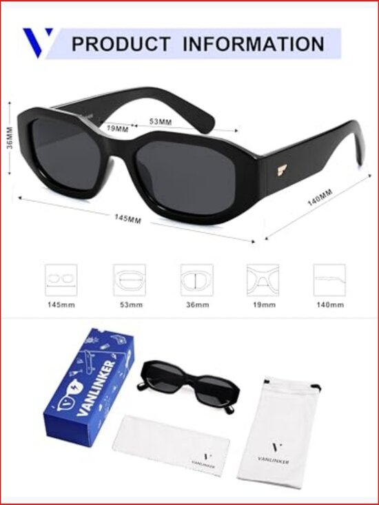Trendy Polarized Hexagon Sunglasses Retro 90s Rectangle Shades Vintage Square main image 5